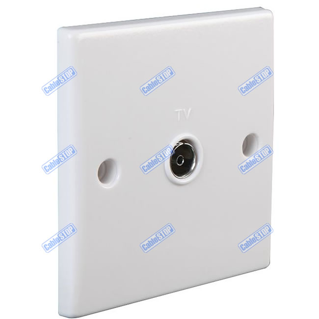 WHITE COAX FEMALE SOCKET TV CABLE AERIAL FACE WALL PLATE ROUNDED EDGE